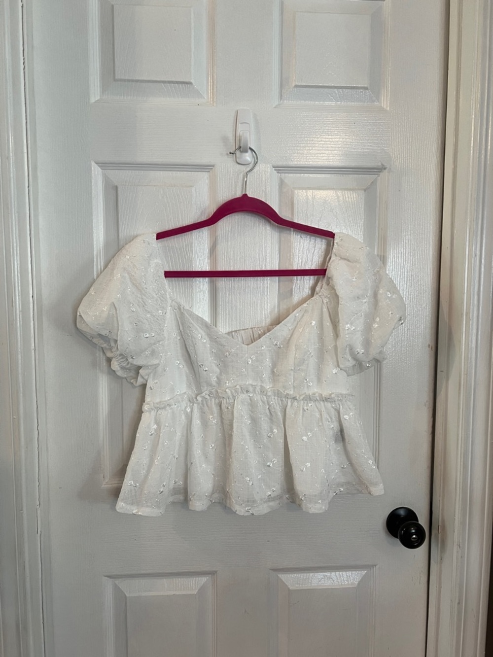 Trixxi White Puff Sleeve Eyelet Peplum Blouse